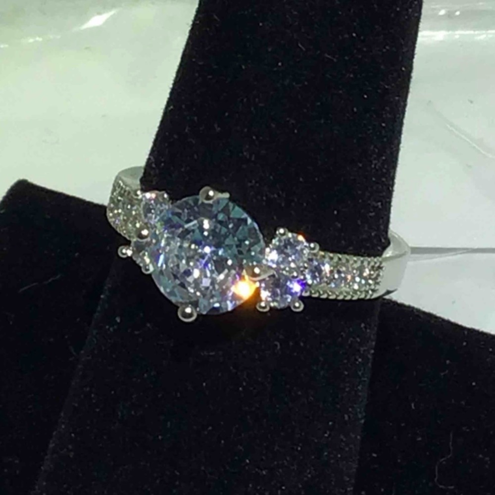925 Silver Plated sapphire engagement ring